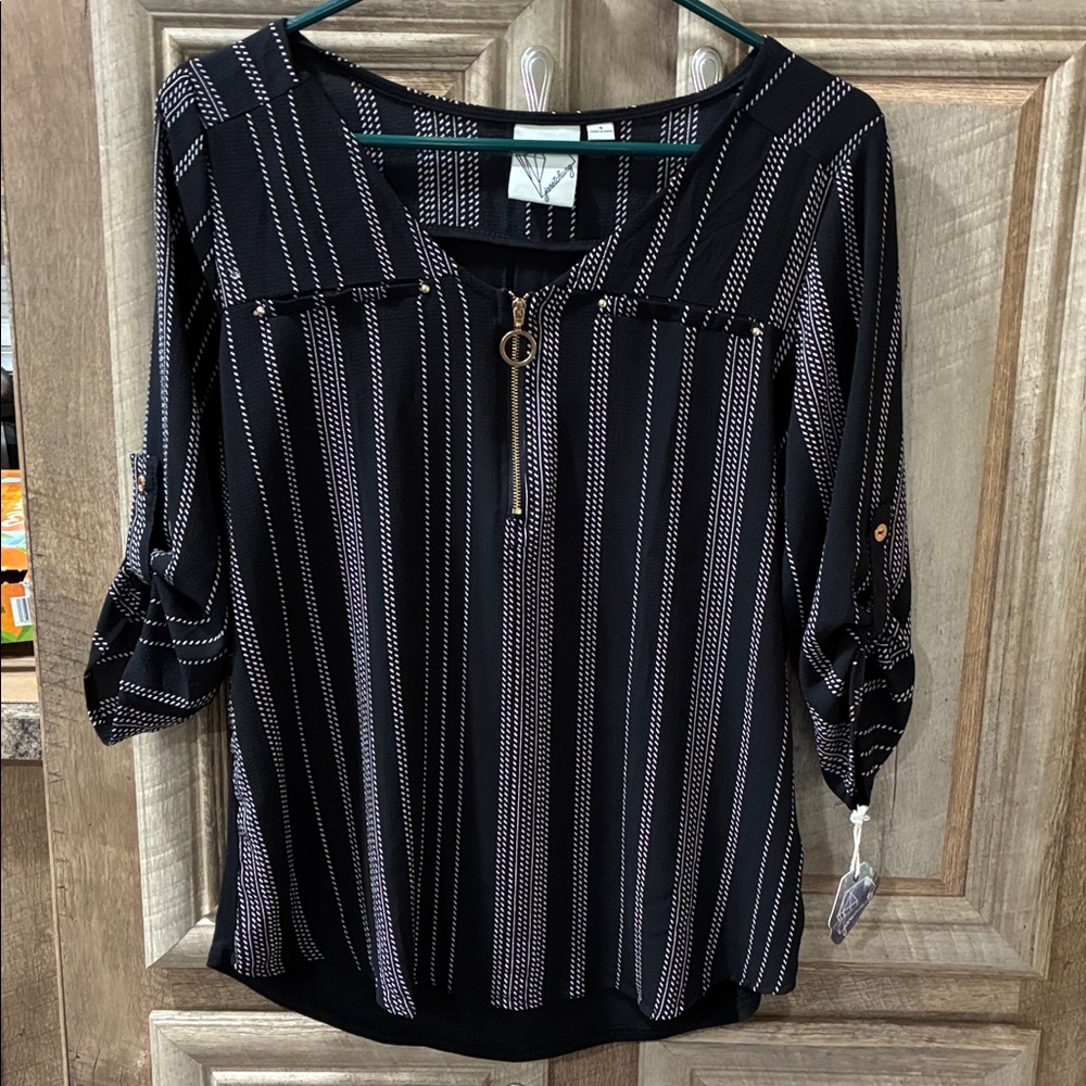 Black and White Striped Women's Blouse